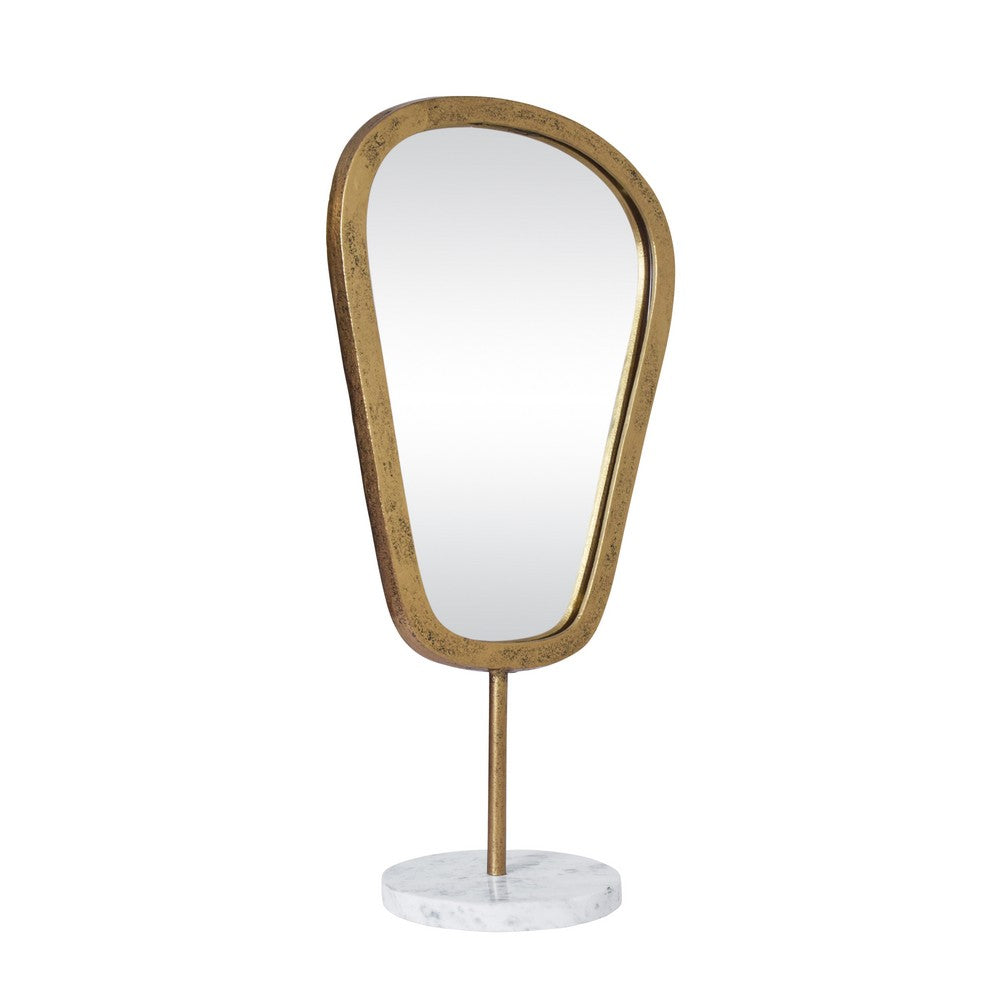 Worlds Away - Large Table Top Mirror In Aged Gold Finish On White Marble Base - MICAH LG view 1
