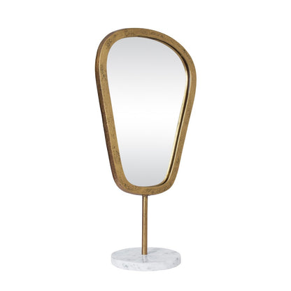 Worlds Away - Large Table Top Mirror In Aged Gold Finish On White Marble Base - MICAH LG view 1