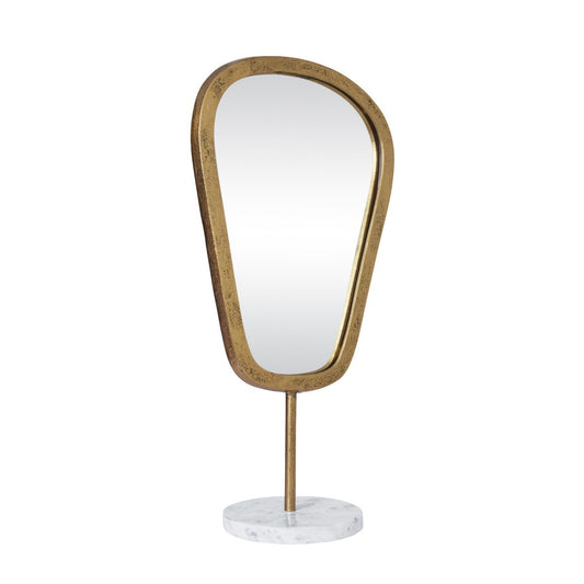 Worlds Away - Large Table Top Mirror In Aged Gold Finish On White Marble Base - MICAH LG view 1