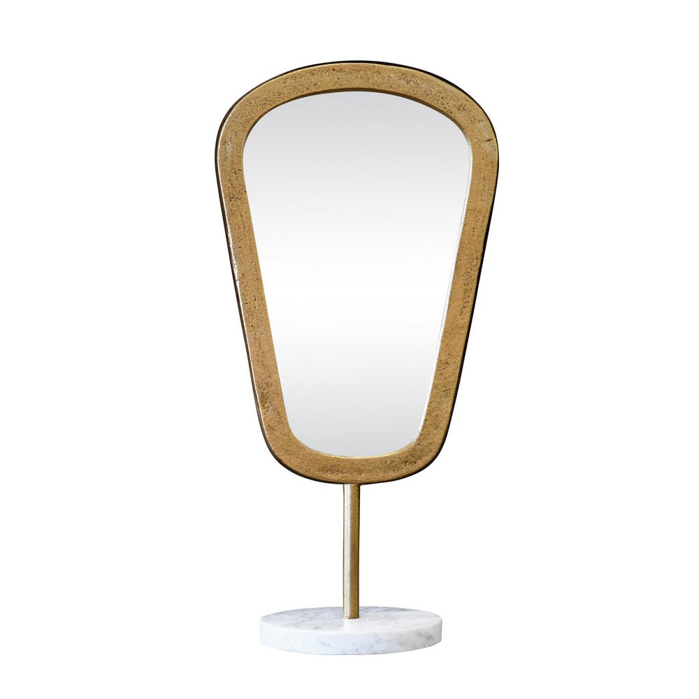 Worlds Away - Large Table Top Mirror In Aged Gold Finish On White Marble Base - MICAH LG view 2