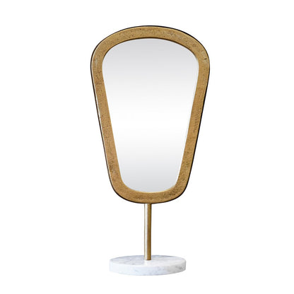 Worlds Away - Large Table Top Mirror In Aged Gold Finish On White Marble Base - MICAH LG view 2
