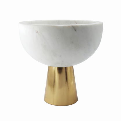 Worlds Away - Large White Marble Bowl With Brass Base - REVE LG view 1