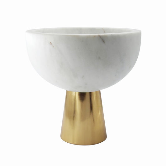 Worlds Away - Large White Marble Bowl With Brass Base - REVE LG view 1