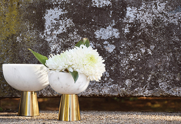 Worlds Away - Large White Marble Bowl With Brass Base - REVE LG view 3