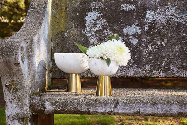 Worlds Away - Large White Marble Bowl With Brass Base - REVE LG view 4