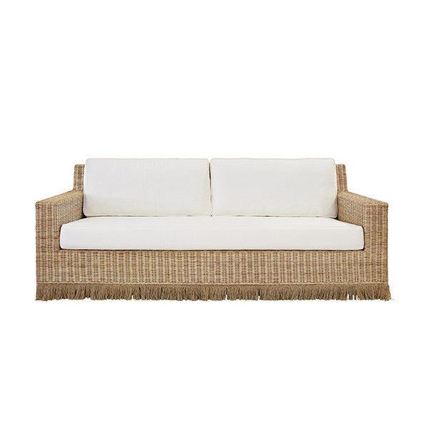Worlds Away - Lawson Style Sofa In Natural Rattan With Fringe Skirt And Ivory Linen Cushions - TENNY WH view 2