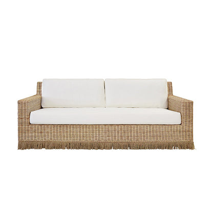 Worlds Away - Lawson Style Sofa In Natural Rattan With Fringe Skirt And Ivory Linen Cushions - TENNY WH view 2