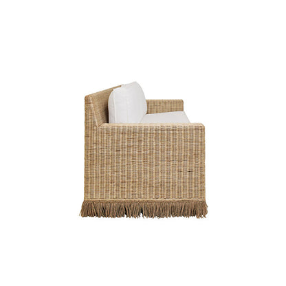 Worlds Away - Lawson Style Sofa In Natural Rattan With Fringe Skirt And Ivory Linen Cushions - TENNY WH view 3