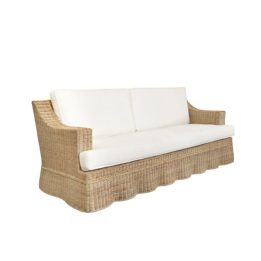 Worlds Away - Lawson Style Sofa In Natural Rattan With Scalloped Skirt And Ivory Linen Cushions - DAPHNE WH view 1