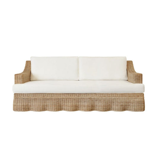Worlds Away - Lawson Style Sofa In Natural Rattan With Scalloped Skirt And Ivory Linen Cushions - DAPHNE WH view 2
