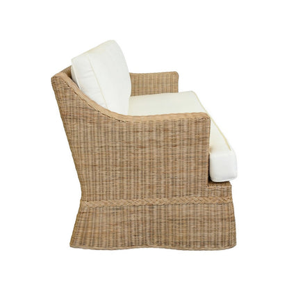 Worlds Away - Lawson Style Sofa In Natural Rattan With Scalloped Skirt And Ivory Linen Cushions - DAPHNE WH view 3