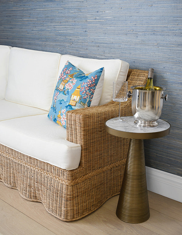 Worlds Away - Lawson Style Sofa In Natural Rattan With Scalloped Skirt And Ivory Linen Cushions - DAPHNE WH view 7