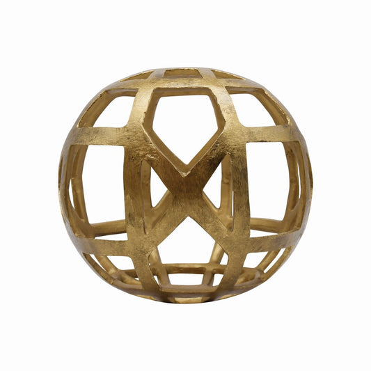 Worlds Away - Medium Round Metal Ball With Geo Cutouts In Textured Brass - PAXON MD view 1