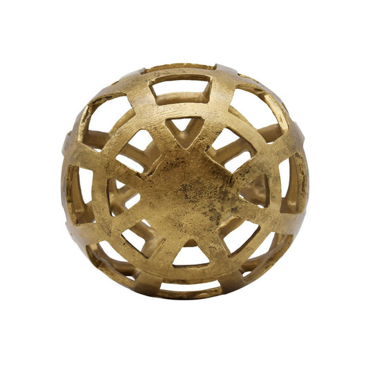 Worlds Away - Medium Round Metal Ball With Geo Cutouts In Textured Brass - PAXON MD view 2