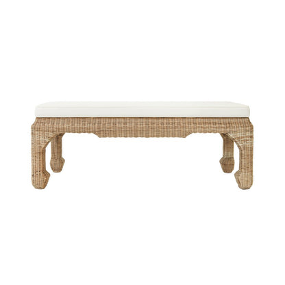 Worlds Away - Ming Style Bench In Woven Rattan With Ivory Linen Cushion - MASSEY view 2