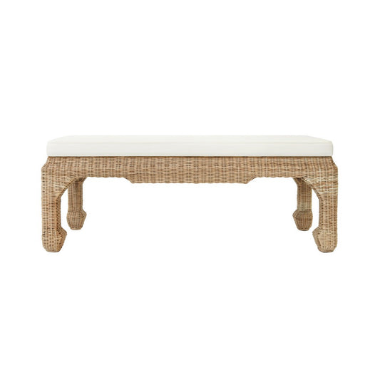 Worlds Away - Ming Style Bench In Woven Rattan With Ivory Linen Cushion - MASSEY view 2