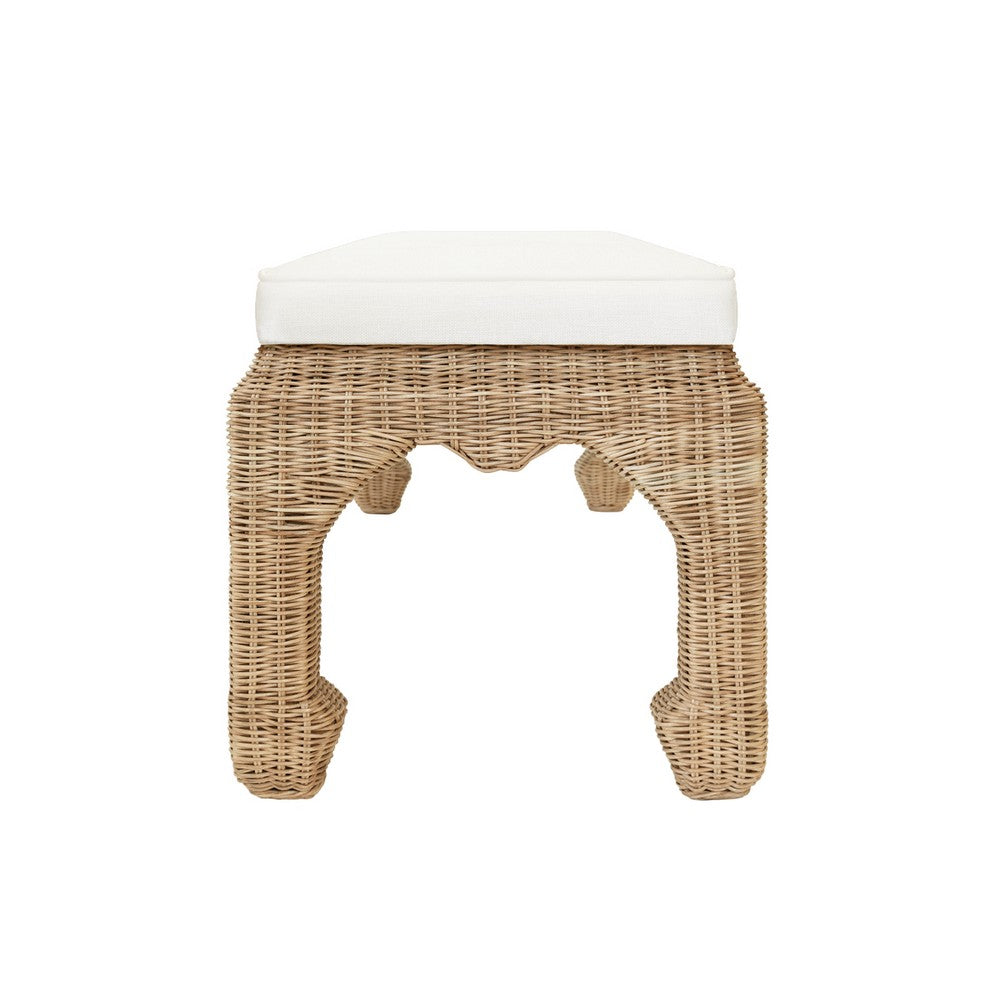 Worlds Away - Ming Style Bench In Woven Rattan With Ivory Linen Cushion - MASSEY view 3