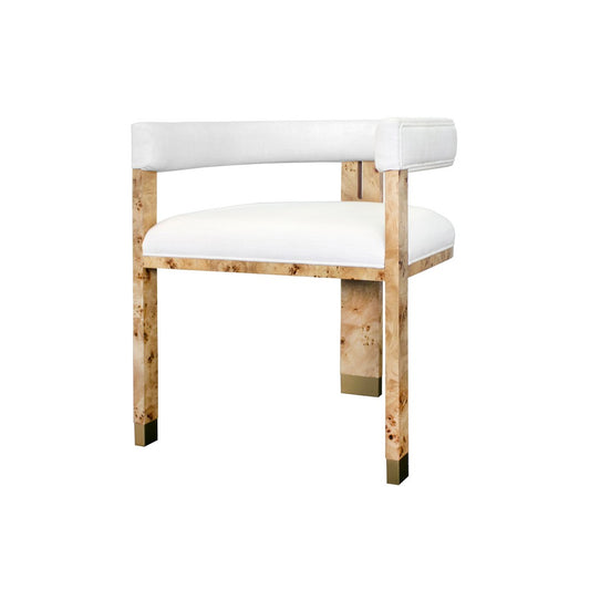 Worlds Away - Modern Chair In Burl Wood With White Linen Upholstery - JUDE BW view 1