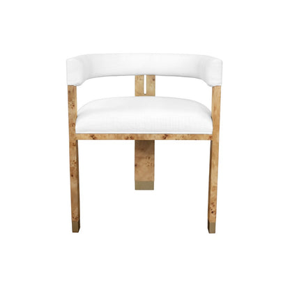 Worlds Away - Modern Chair In Burl Wood With White Linen Upholstery - JUDE BW view 2