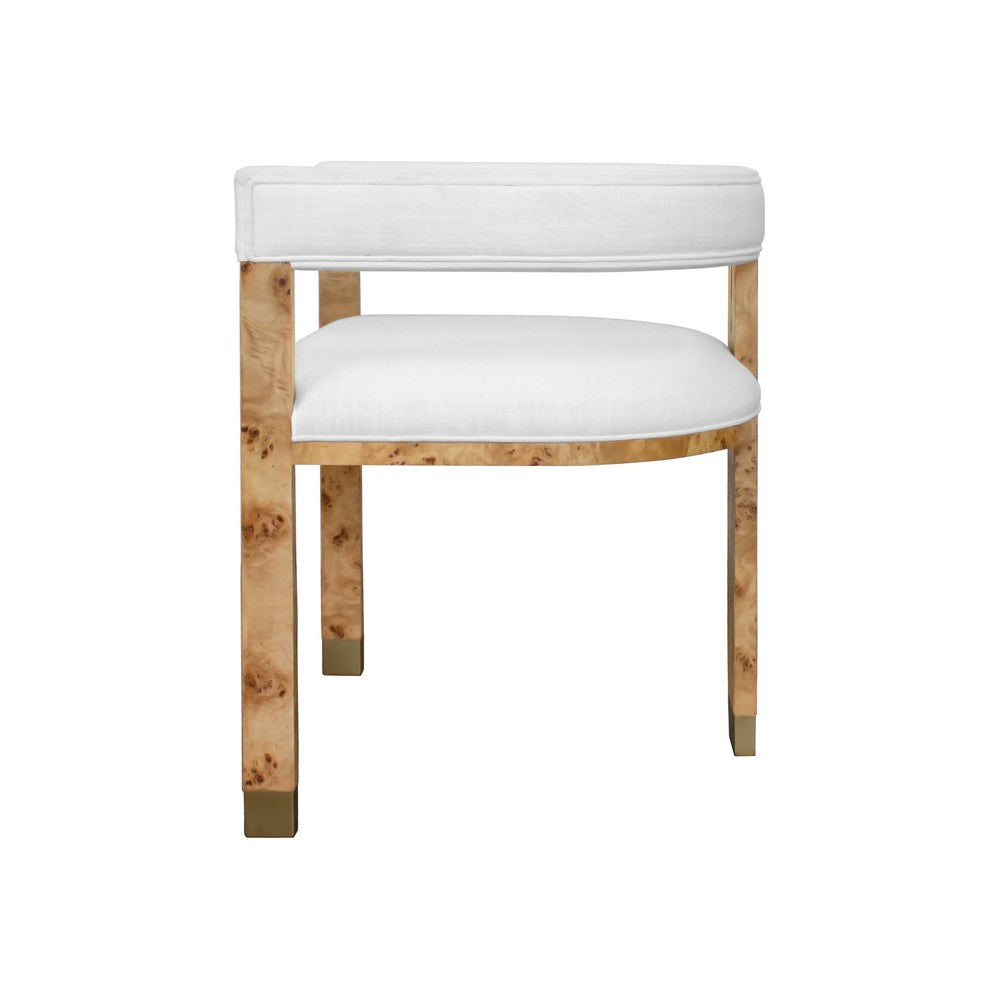 Worlds Away - Modern Chair In Burl Wood With White Linen Upholstery - JUDE BW view 3