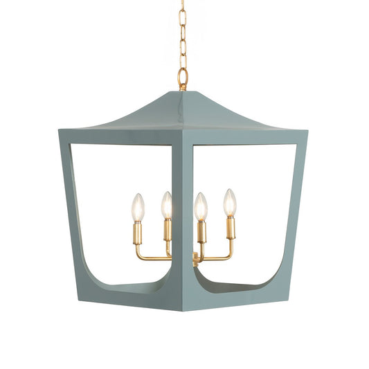 Worlds Away - Modern Pagoda Lantern With Four Light Gold Leaf Cluster, Body In Light Blue Powder Coat - WIMBLE GBL view 1