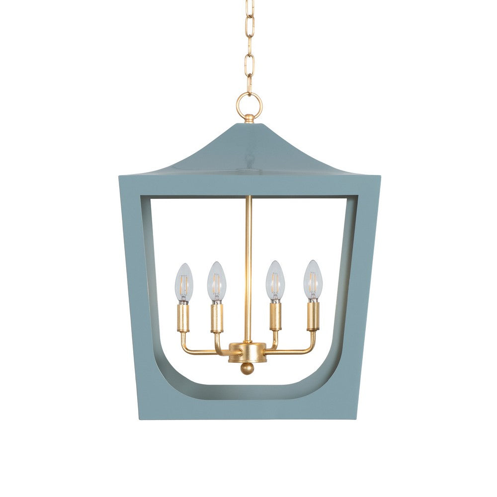 Worlds Away - Modern Pagoda Lantern With Four Light Gold Leaf Cluster, Body In Light Blue Powder Coat - WIMBLE GBL view 2