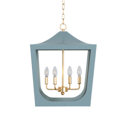 Worlds Away - Modern Pagoda Lantern With Four Light Gold Leaf Cluster, Body In Light Blue Powder Coat - WIMBLE GBL view 2