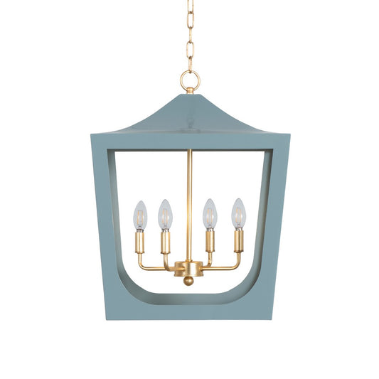 Worlds Away - Modern Pagoda Lantern With Four Light Gold Leaf Cluster, Body In Light Blue Powder Coat - WIMBLE GBL view 2