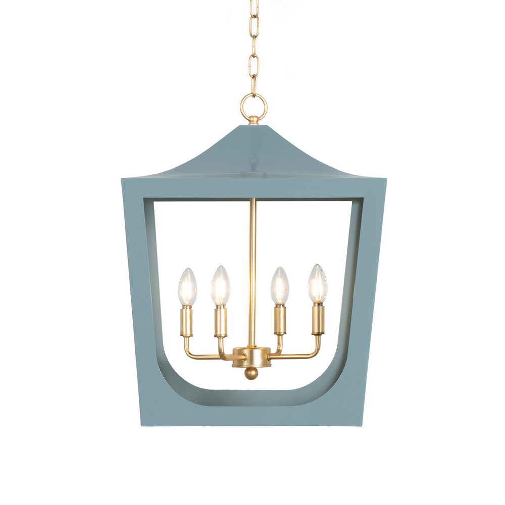 Worlds Away - Modern Pagoda Lantern With Four Light Gold Leaf Cluster, Body In Light Blue Powder Coat - WIMBLE GBL view 3