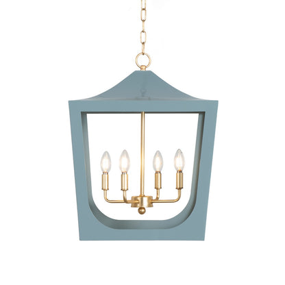 Worlds Away - Modern Pagoda Lantern With Four Light Gold Leaf Cluster, Body In Light Blue Powder Coat - WIMBLE GBL view 3