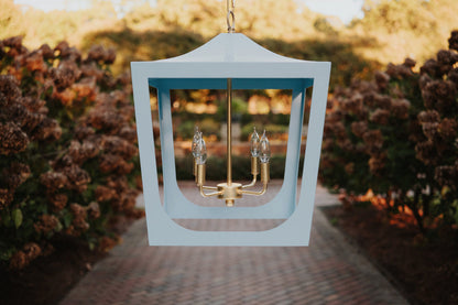 Worlds Away - Modern Pagoda Lantern With Four Light Gold Leaf Cluster, Body In Light Blue Powder Coat - WIMBLE GBL view 4