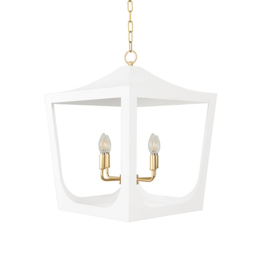 Worlds Away - Modern Pagoda Lantern With Four Light Gold Leaf Cluster, Body In White Powder Coat - WIMBLE GWH view 1