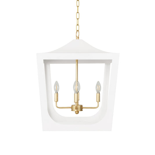 Worlds Away - Modern Pagoda Lantern With Four Light Gold Leaf Cluster, Body In White Powder Coat - WIMBLE GWH view 2