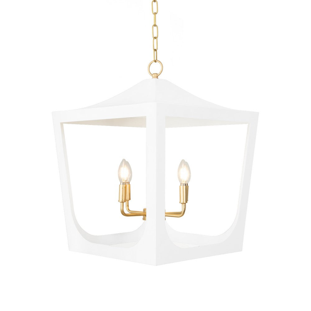Worlds Away - Modern Pagoda Lantern With Four Light Gold Leaf Cluster, Body In White Powder Coat - WIMBLE GWH view 3