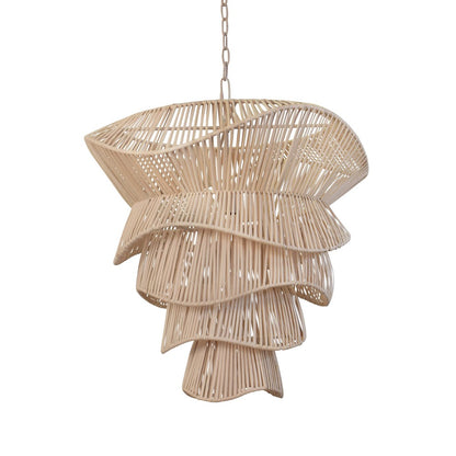 Worlds Away - Modern Tiered Organic Pendant Spun In Bleached Rattan - CAMBRY view 1