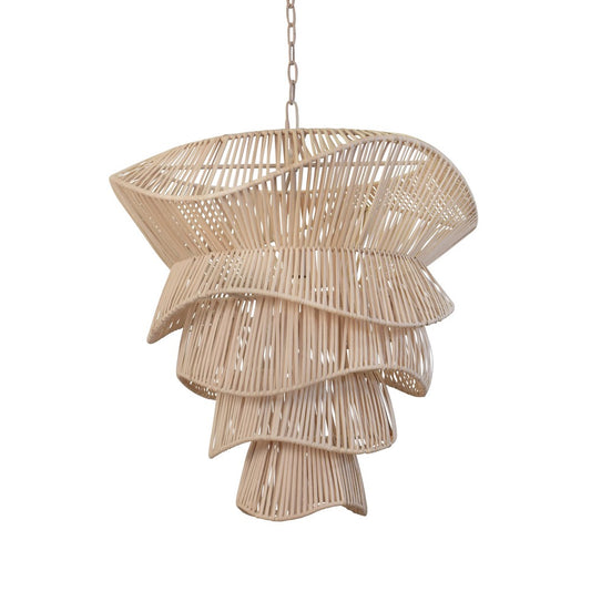 Worlds Away - Modern Tiered Organic Pendant Spun In Bleached Rattan - CAMBRY view 1