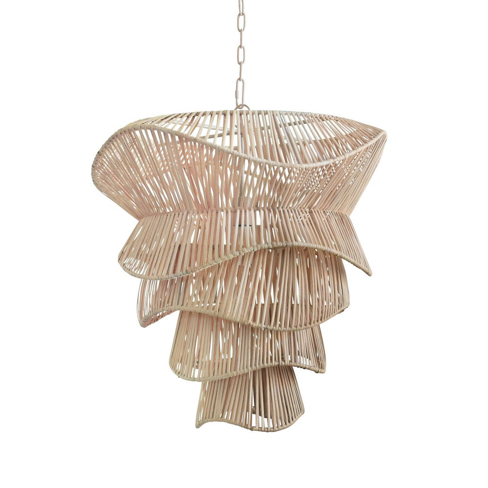 Worlds Away - Modern Tiered Organic Pendant Spun In Bleached Rattan - CAMBRY view 2