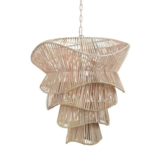Worlds Away - Modern Tiered Organic Pendant Spun In Bleached Rattan - CAMBRY view 2