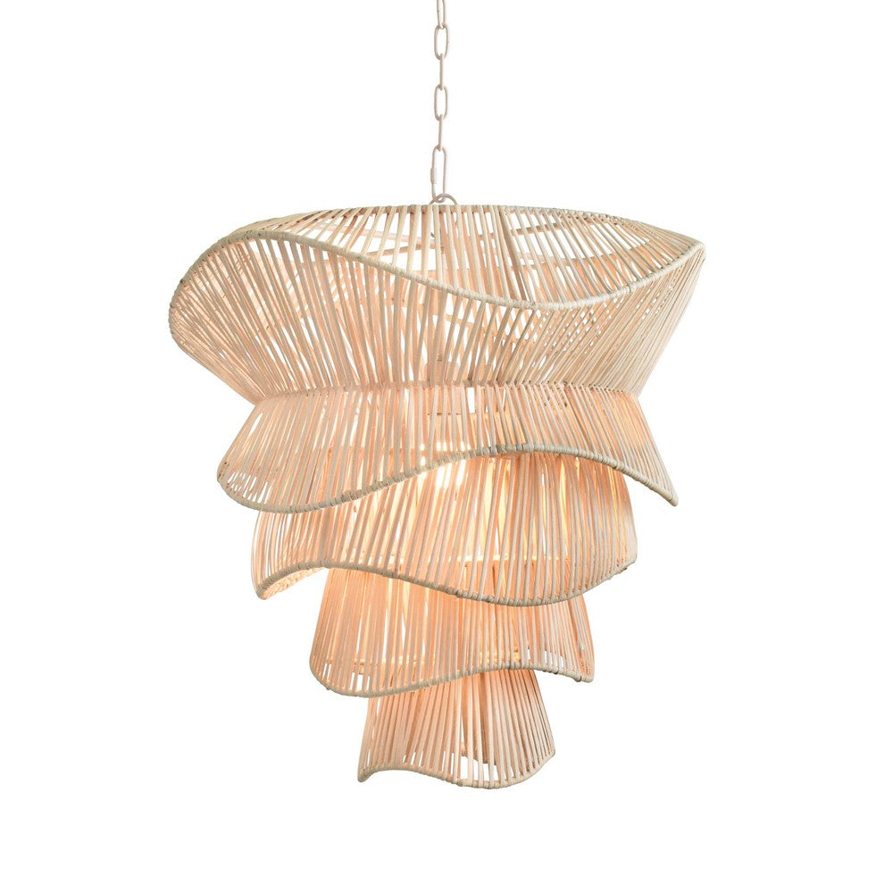 Worlds Away - Modern Tiered Organic Pendant Spun In Bleached Rattan - CAMBRY view 3
