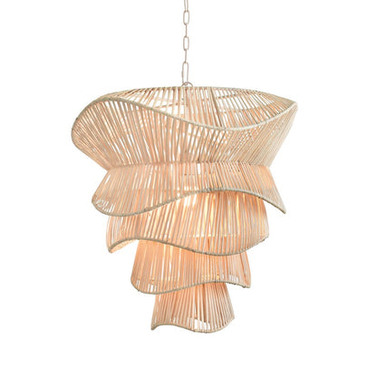 Worlds Away - Modern Tiered Organic Pendant Spun In Bleached Rattan - CAMBRY view 3