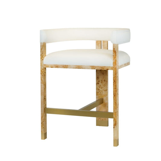 Worlds Away - Modern Wooden Accent Counter Stool In Burlwood With White Linen  - CRUISE BW view 1