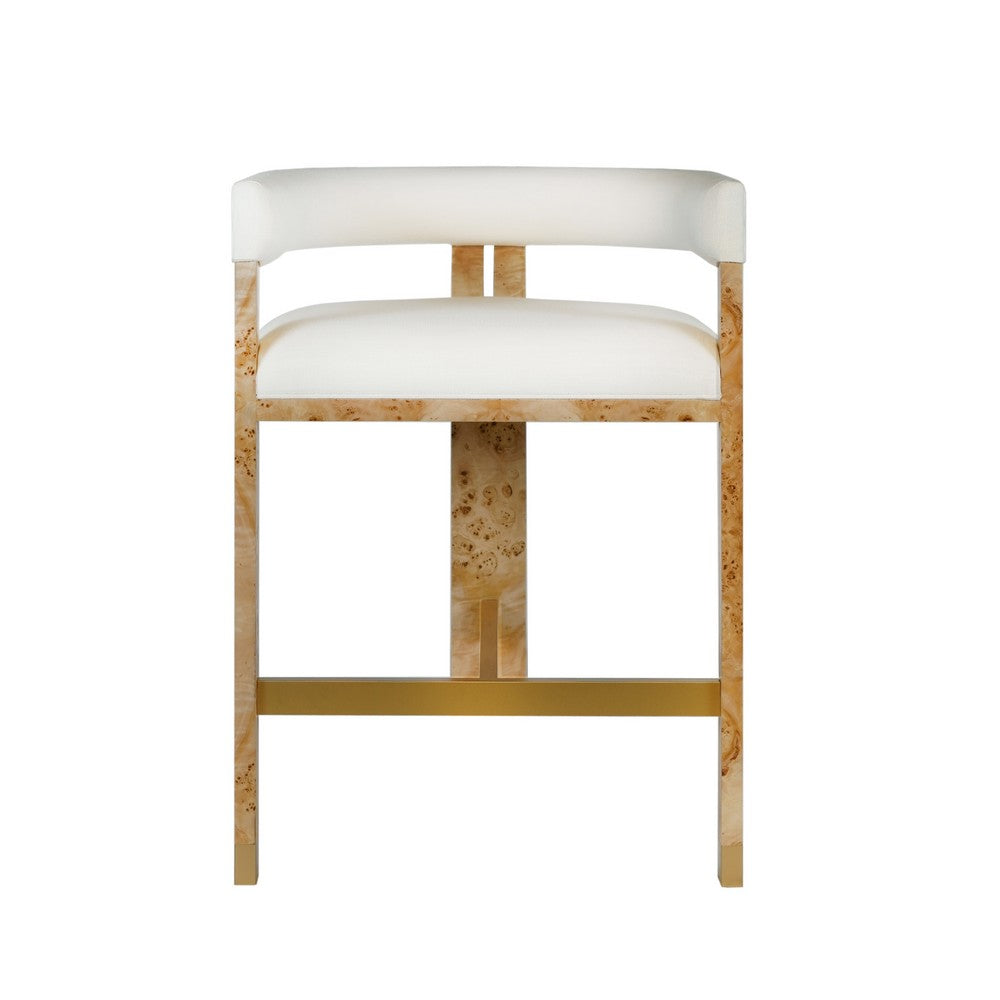 Worlds Away - Modern Wooden Accent Counter Stool In Burlwood With White Linen  - CRUISE BW view 2