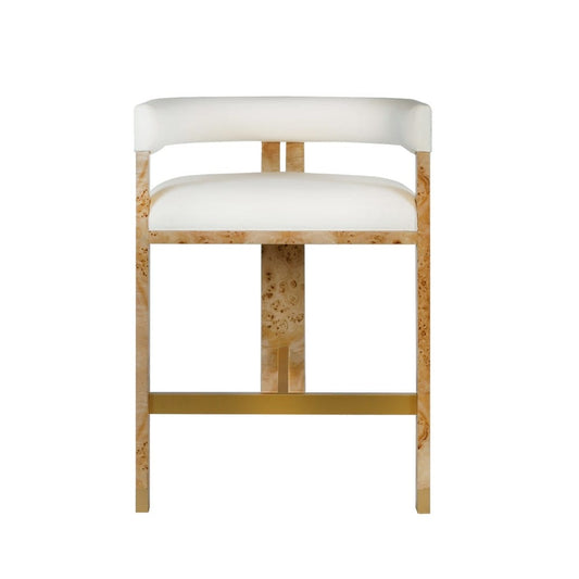 Worlds Away - Modern Wooden Accent Counter Stool In Burlwood With White Linen  - CRUISE BW view 2