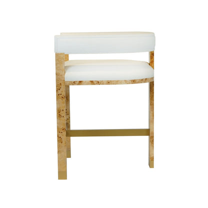 Worlds Away - Modern Wooden Accent Counter Stool In Burlwood With White Linen  - CRUISE BW view 3