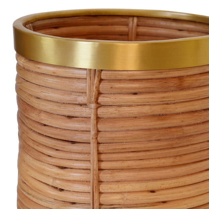 Worlds Away - Natural Rattan Waste Basket With Brass Rim Detail - BRIM view 3