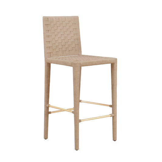 Worlds Away - Natural Rope Basketweave Pattern Bar Stool With Antique Brass Stretcher - BURBANK BS view 1