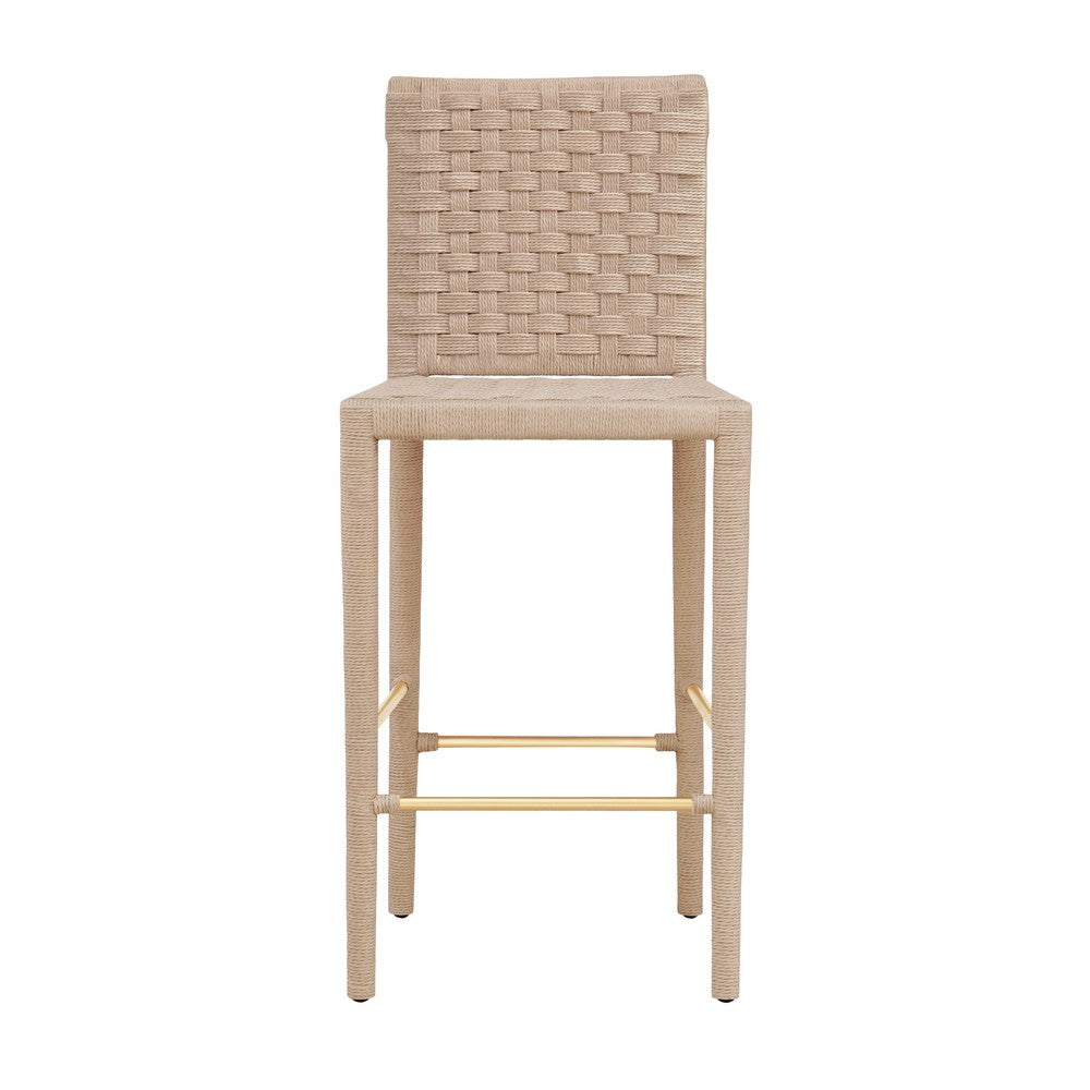 Worlds Away - Natural Rope Basketweave Pattern Bar Stool With Antique Brass Stretcher - BURBANK BS view 2