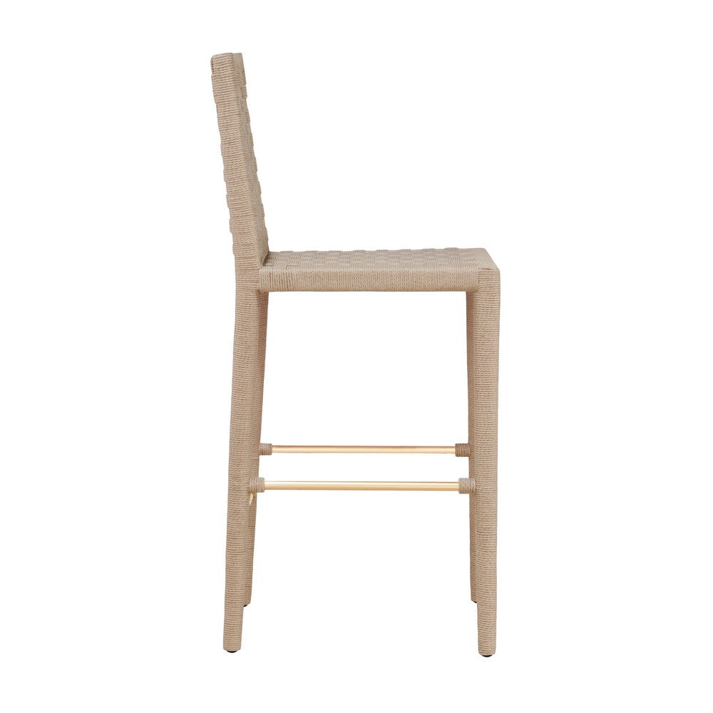 Worlds Away - Natural Rope Basketweave Pattern Bar Stool With Antique Brass Stretcher - BURBANK BS view 3