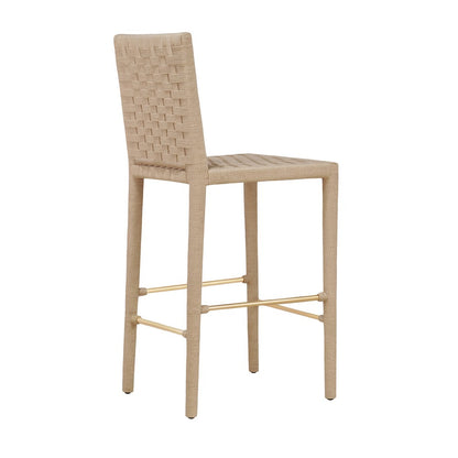 Worlds Away - Natural Rope Basketweave Pattern Bar Stool With Antique Brass Stretcher - BURBANK BS view 4