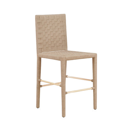 Worlds Away - Natural Rope Basketweave Pattern Counter Stool With Antique Brass Stretcher - BURBANK CS view 1